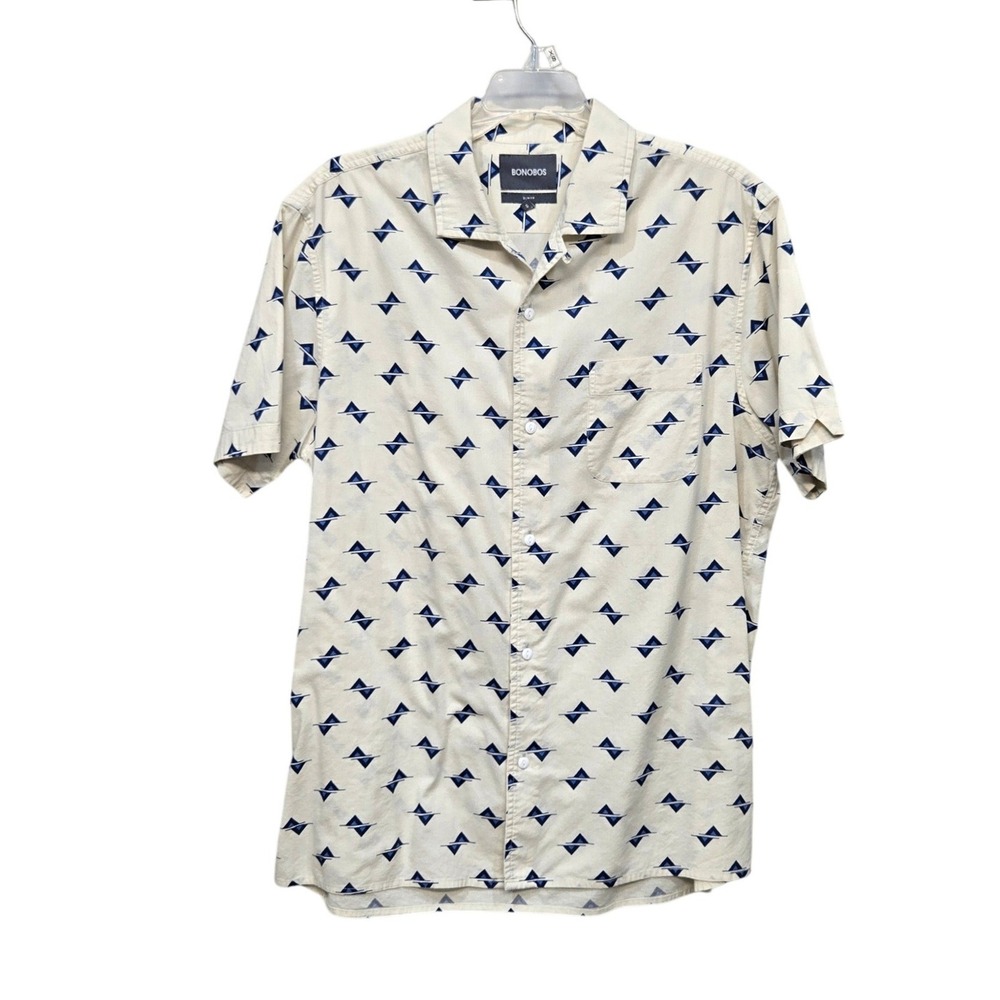 Bonobos Riviera Shirt Men L Slim Fit Cotton Short Sleeve Geometric Resort Cabana